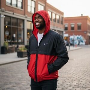 NIKE VTG WONDBREAKER JACKET OVERSIZED VINTAGE RED & BLACK